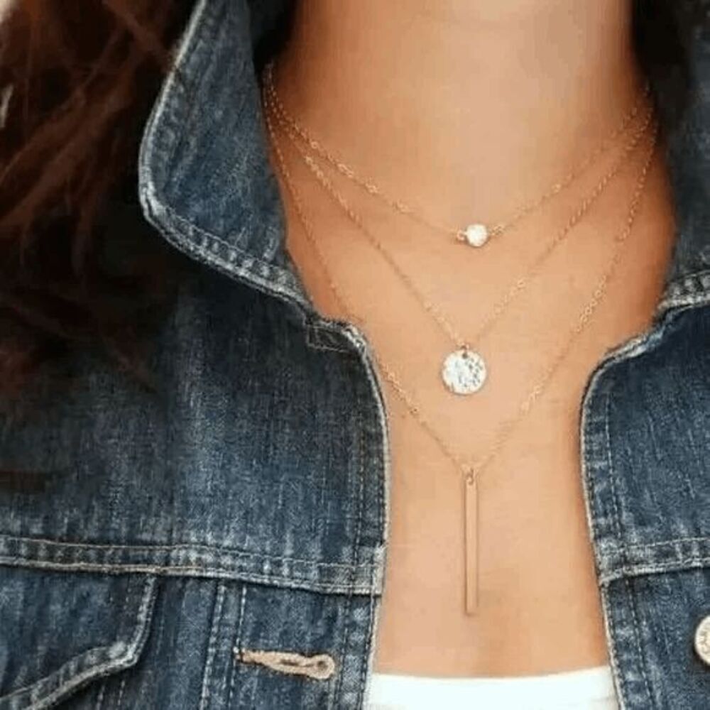 Ladies Triple Round Bar Necklace